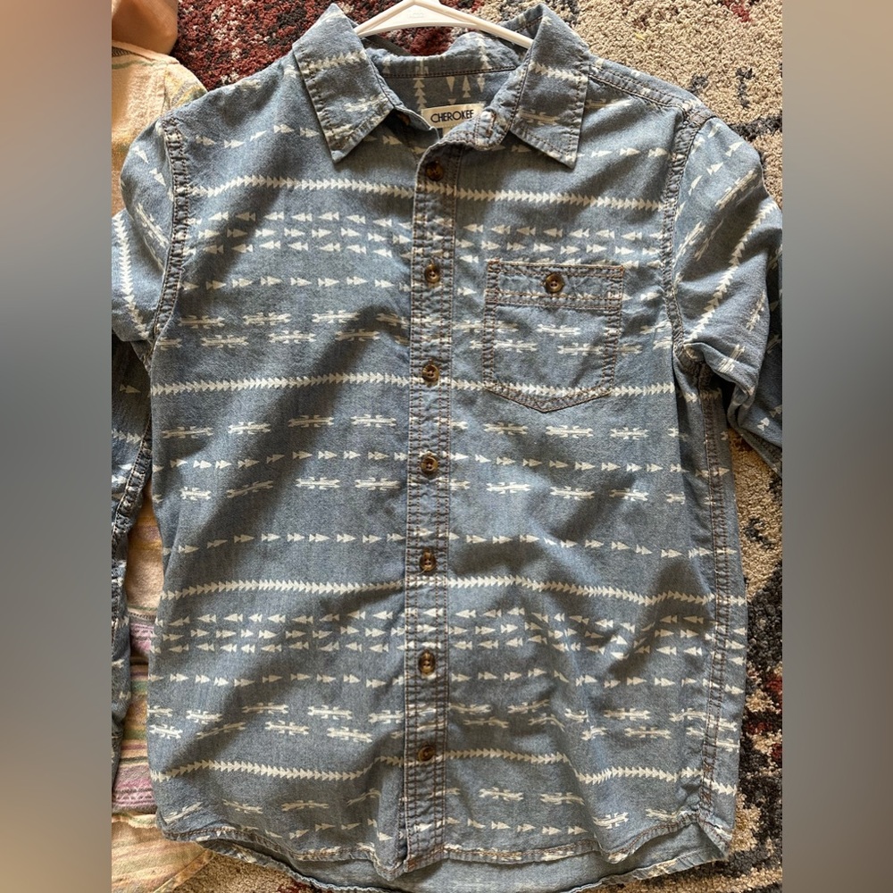 Boys L 12/14 long sleeve button up shirt tribal